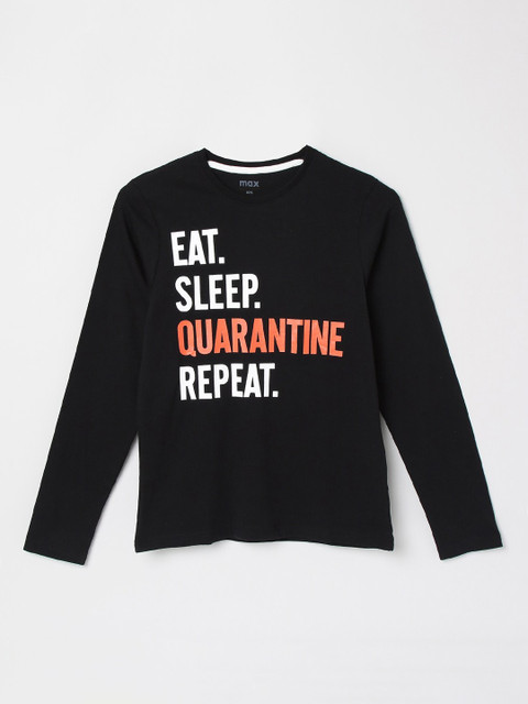 

max Boys Black Printed Round Neck T-shirt