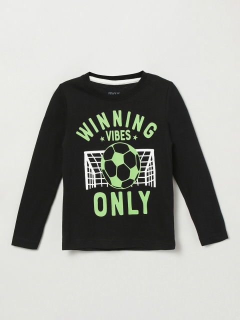 

max Boys Black Printed Round Neck T-shirt