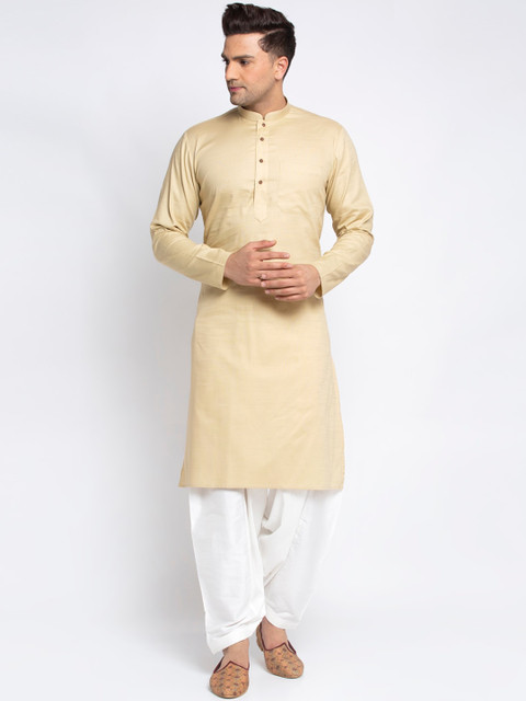 

MAXENCE Men Beige & White Solid Kurta with Pyjamas