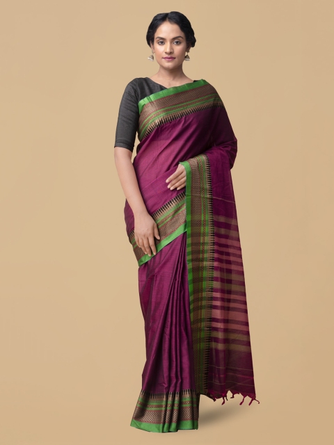 

Unnati Silks Purple Pure Cotton Striped Narayan Peth Saree