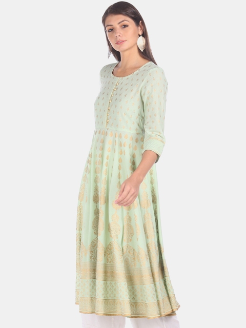 

Anahi Women Green Woven Design A-Line Kurta