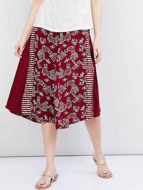 

max Women Maroon Printed Flared Palazzos