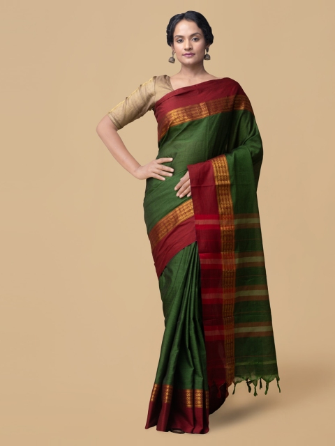 

Unnati Silks Green Cotton Woven Design Venkatgiri Saree