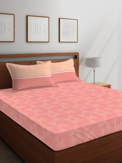 

Layers Coral Pink & White Printed 144 TC Double Queen Bedsheet With Pillow Covers