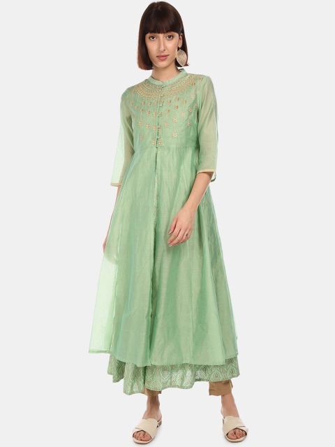 

Anahi Women Green Embroidered A-Line Kurta