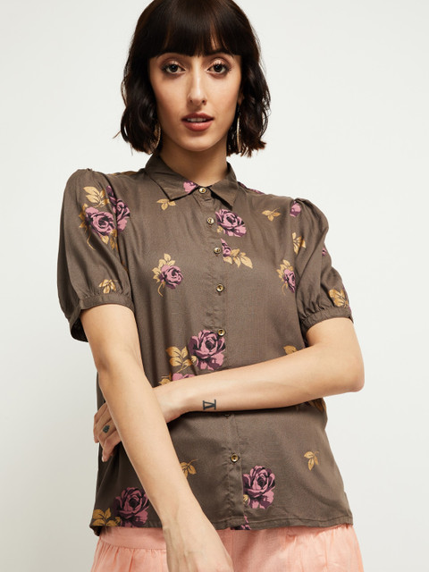 

max Women Grey & Taupe Regular Fit Self Design Casual Shirt