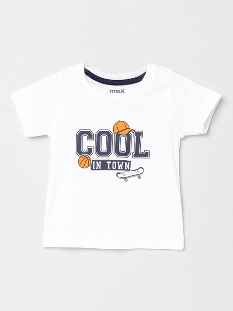 

max Boys White Printed Round Neck T-shirt