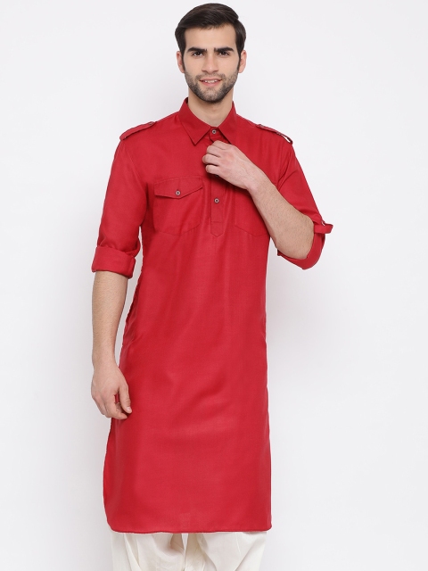 

VASTRAMAY Men Maroon Solid Straight Kurta