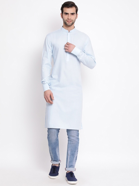 

VASTRAMAY Men Blue Solid Straight Kurta