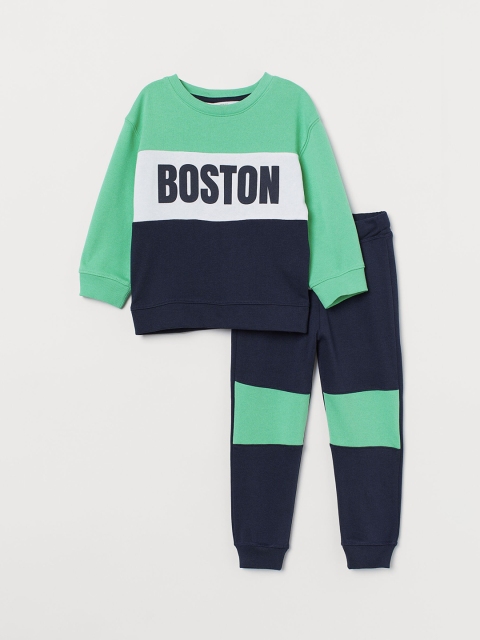 

H&M Boys Navy Blue & Green 2-Piece Printed Set