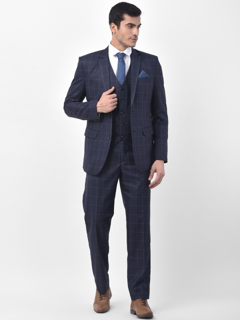 

LUXURAZI Men Blue Checked Tailored-Fit Single-Breasted Formal Suit