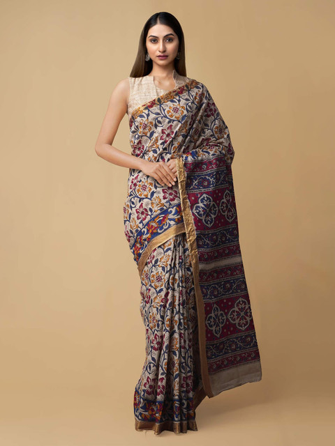 

Unnati Silks Cream-Coloured Pure Cotton Kalamkari Printed Kota Saree