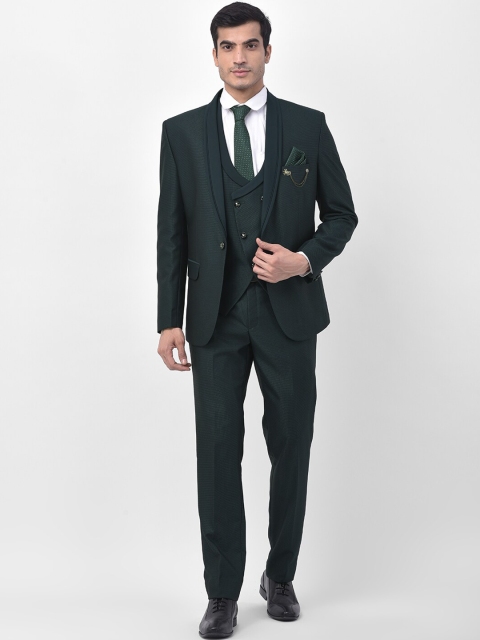 

LUXURAZI Men Green Self Design Tailored Fit Single-Breasted Formal Suit