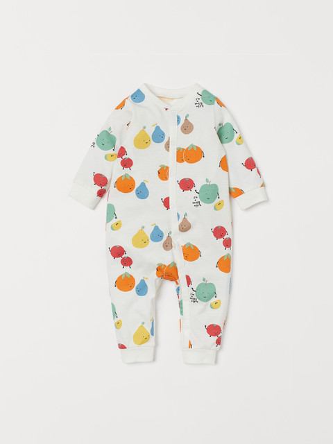 

H&M Unisex Kids White & Orange Printed Cotton Jersey Pyjamas