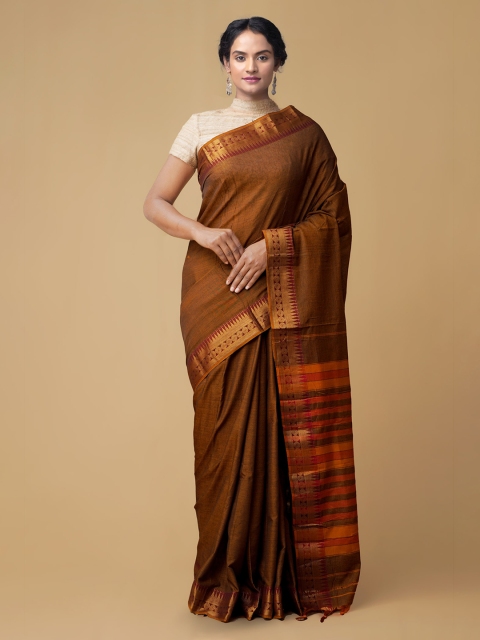 

Unnati Silks Brown Solid Narayan Peth Saree