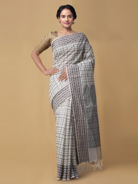 

Unnati Silks White Checked Mysore Silk Sustainable Saree