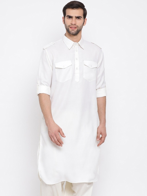 

VASTRAMAY Men Cream-Coloured Solid Pathani Kurta