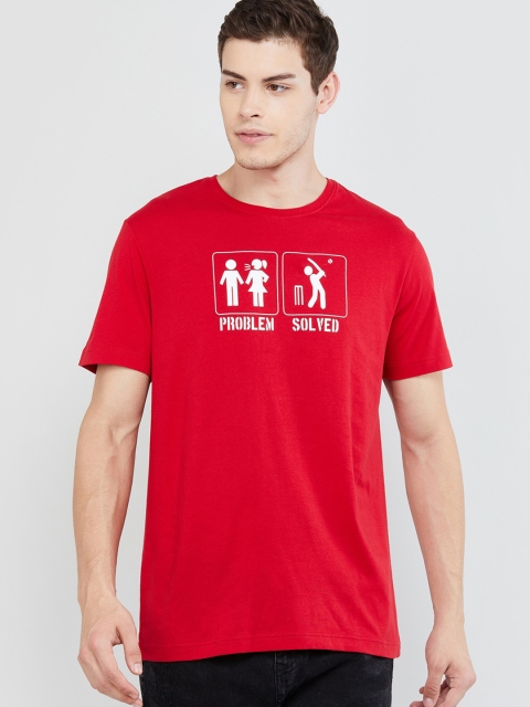 max Men Red Printed Round Neck T-shirt