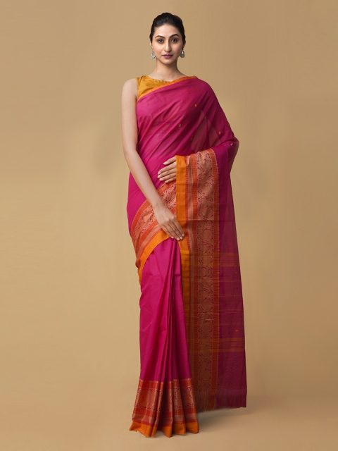 

Unnati Silks Pink Solid Mysore Silk Saree