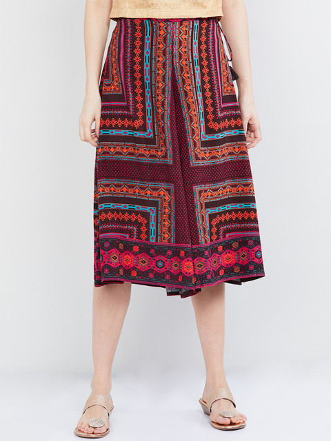 

max Women Brown & Red Printed Flared Palazzos