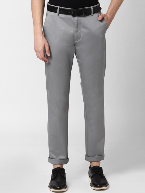 Peter England Casuals Men Grey Slim Fit Solid Regular Trousers