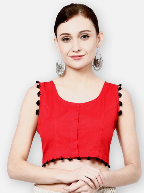 

Molcha Women Red Solid Cotton Slub Saree Blouse