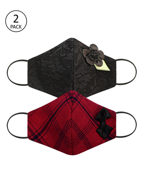 

Daffodils GIRLS WEAR Women Pack of 2 Embellished 3-Ply Reusable Cloth Masks, Red