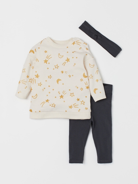 

H&M Girls White & Grey Printed 3-Piece Set