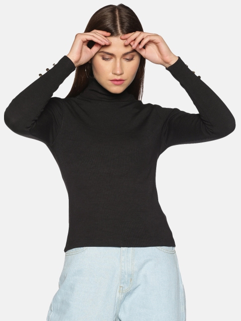 

ISU Women Black Solid Fitted Top