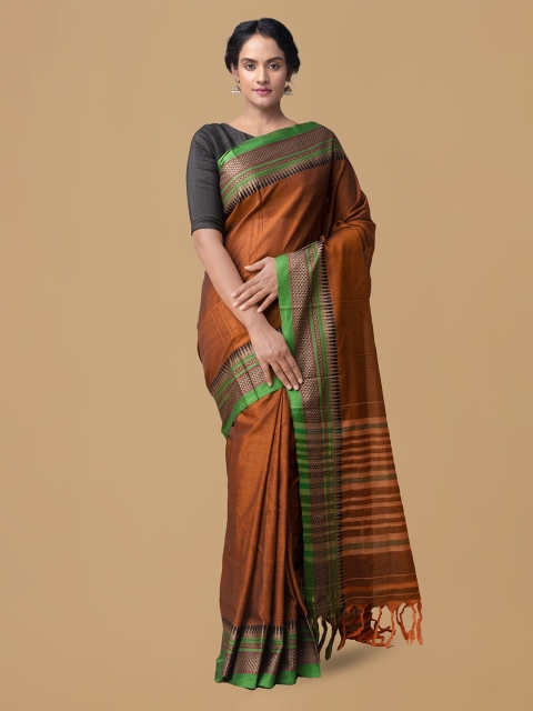 

Unnati Silks Orange Pure Cotton Solid Handloom Narayan Peth Saree