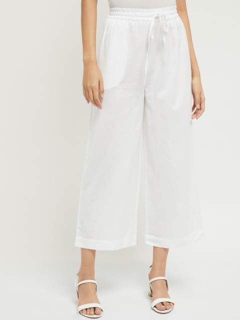 

max Women White Solid Straight Palazzos