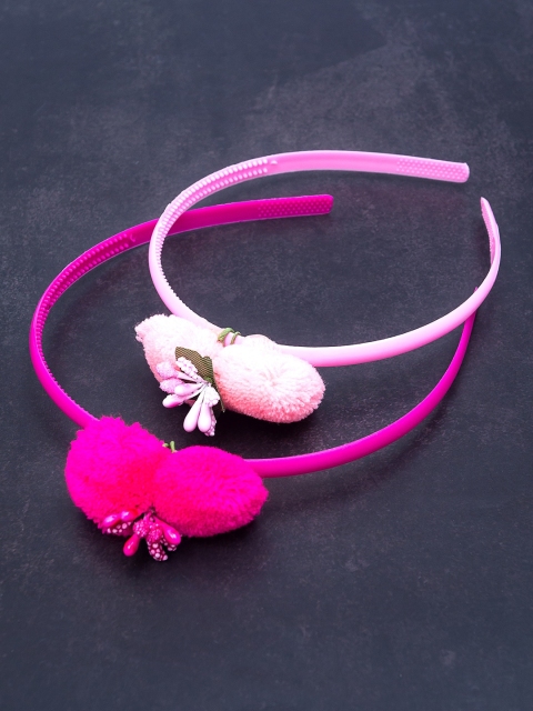 

Golden Peacock Set Of 2 Pink Fur Embellished Hairbands