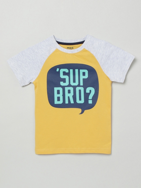 

max Boys Yellow Off-White Colourblocked Round Neck Pure Cotton T-shirt