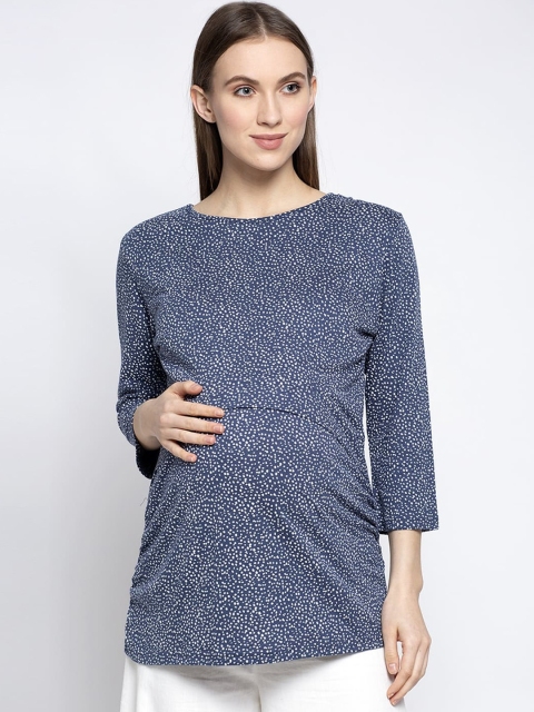 

Tiara Women Navy Blue Printed Overlap Maternity Nursing Top