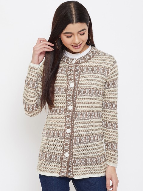 

Zigo Women Brown & Beige Self Design Cardigan