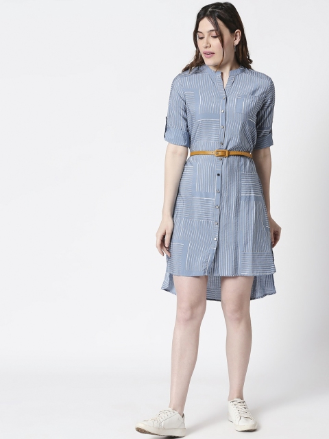 

TERQUOIS Women Blue Checked Shirt Dress