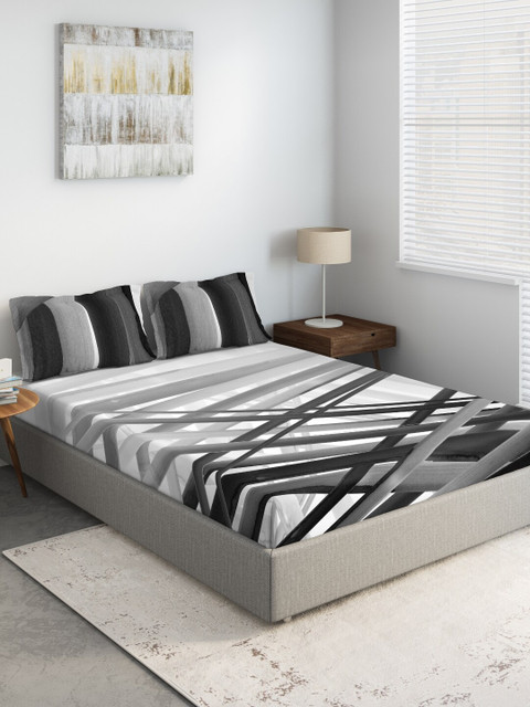 

DDecor Grey & Black Printed 144 TC Cotton Double Bedsheet With 2 Pillow Covers