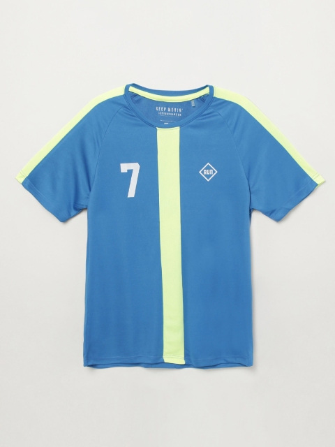 

max Boys Blue Colourblocked Round Neck T-shirt