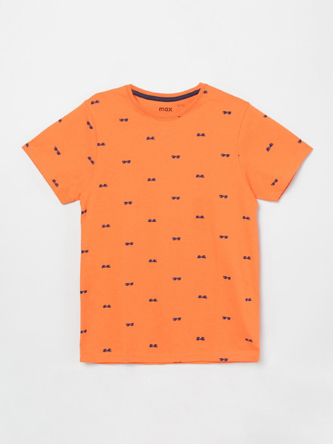 

max Boys Orange Printed Round Neck T-shirt