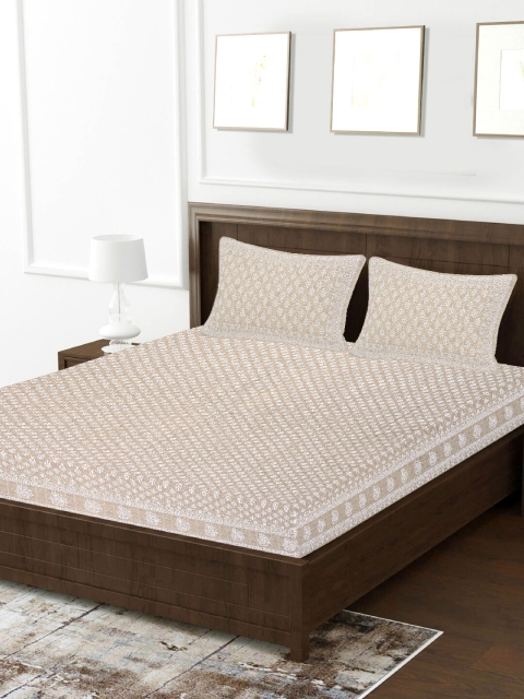 

Tistabene Brown & White Ethnic Motifs 180 TC 100% Cotton Double King Bedsheet with Two Pillow Covers