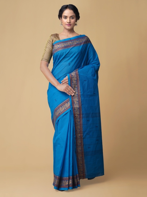 

Unnati Silks Blue Solid Chettinad Saree