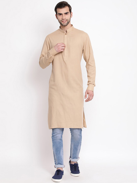 

VASTRAMAY Men Beige Solid Pathani Kurta