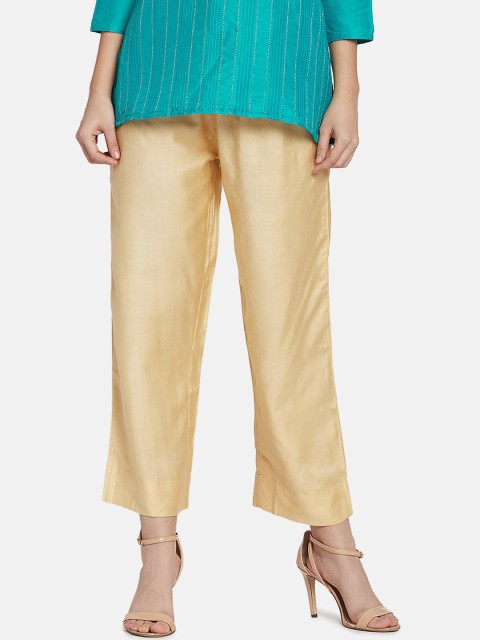 

Go Colors Women Gold Coloured Solid Relaxed-Fit Wide Leg Palazzos