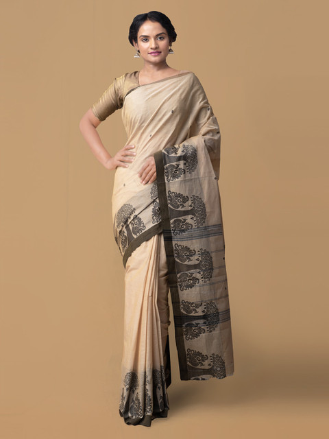 

Unnati Silks Brown Pure Cotton Solid Chettinad Saree