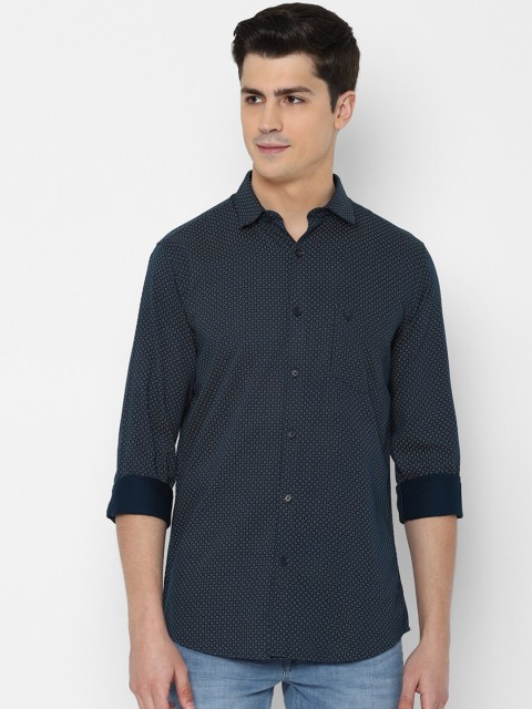 

Allen Solly Men Navy Blue Slim Fit Printed Cotton Casual Shirt