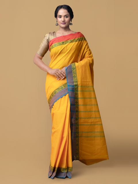 

Unnati Silks Women's Pure Handloom kanchi Cotton Saree, Yellow