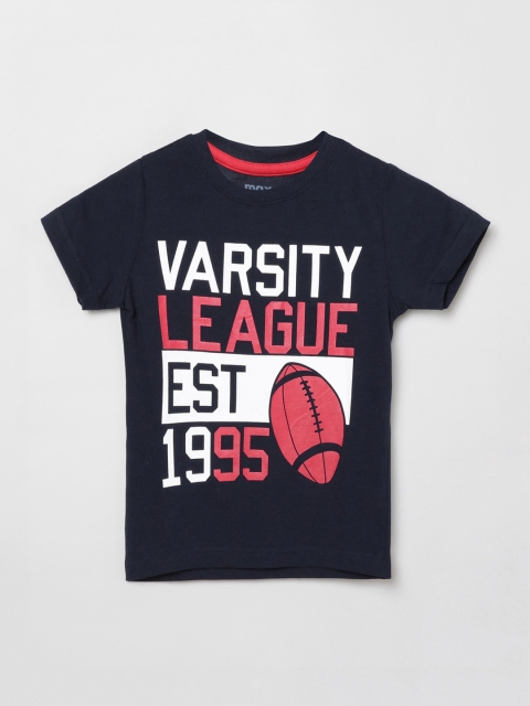max Boys Navy Blue Printed Round Neck T-shirt