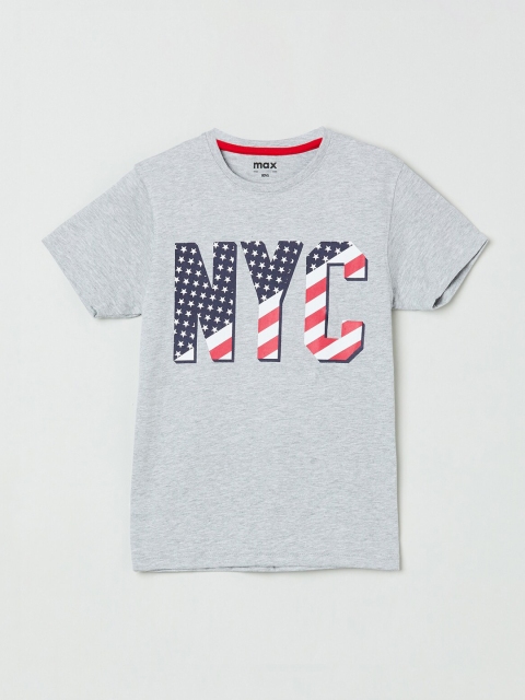 max Boys Grey Printed Round Neck T-shirt