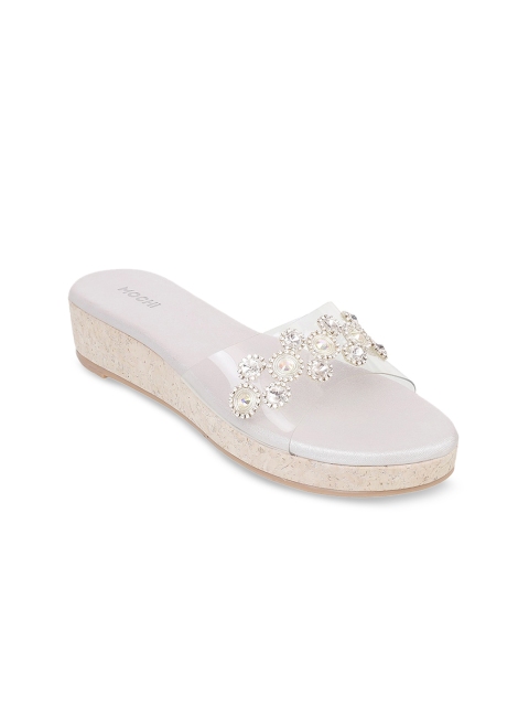 

Mochi Women Silver-Toned Embellished Mules