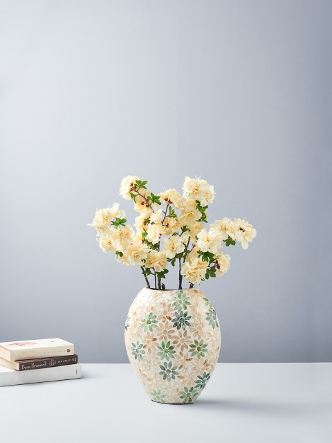 

Pure Home and Living Beige & Green Mosaic Mother Of Pearl Oval Vase